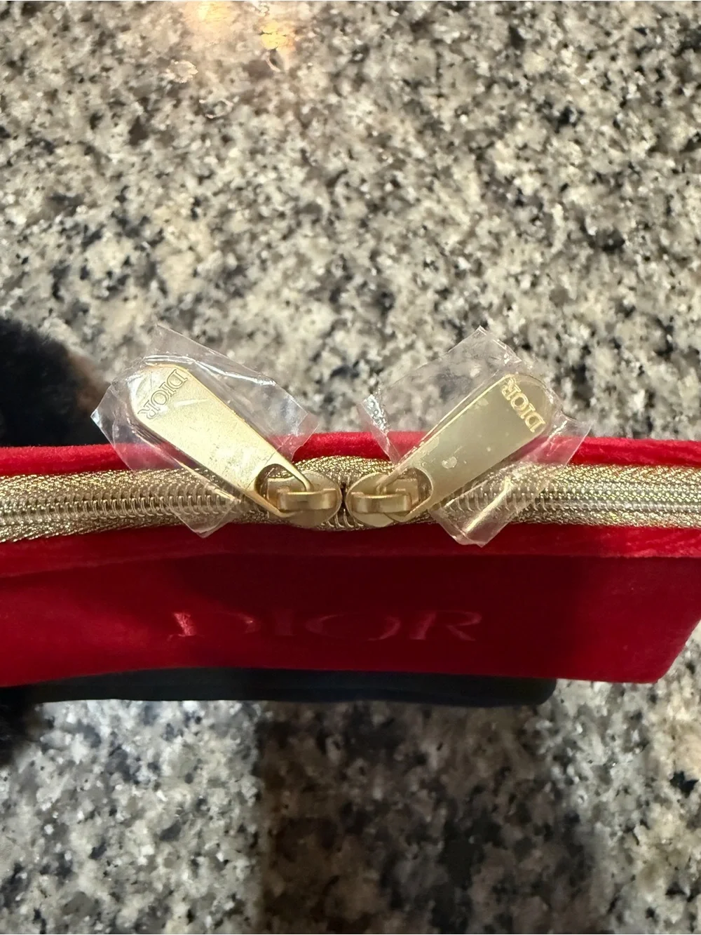 Dior Burgundy Velvet Cosmetic Case with Gold Zip
